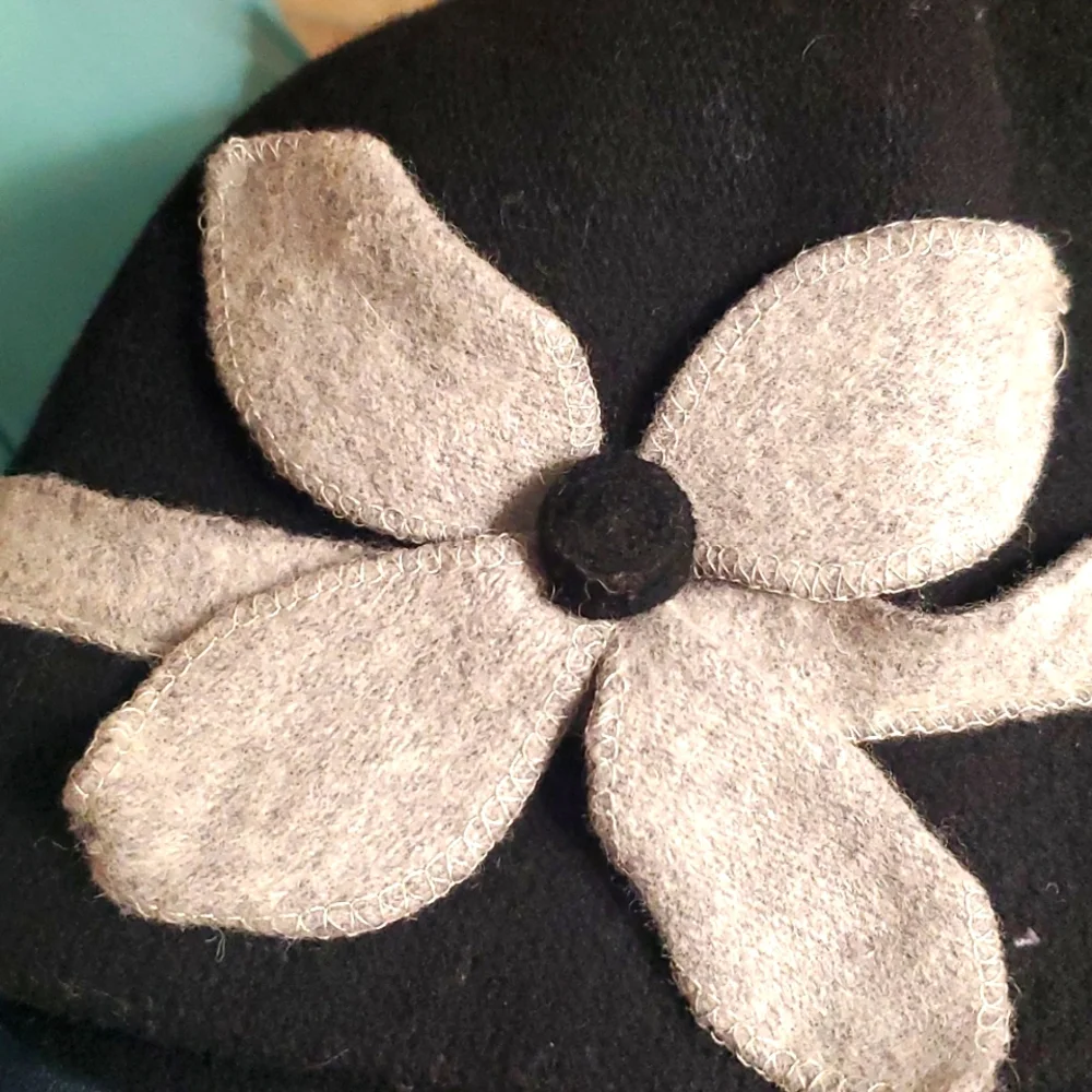 August Woman's Black Wool Fitted Bucket‎ Hat with Flower